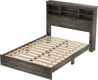 5 Piece Bedroom Furniture Sets, Rustic Style Bedroom Furniture Sets with 1 Queen Size Platform Bed, 2 Drawers and 1 Dresser for Living Room, Farmhouse Bedroom Set, Antique Gray