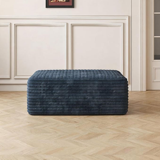 JINGLING 37.4" Rectangle Ottoman Foot Rest for Couch - Corduroy Upholstered Compressed Memory Foam, Cloud Ottoman for Modular Sectional, No Assembly Required, DIY Combination, Blue