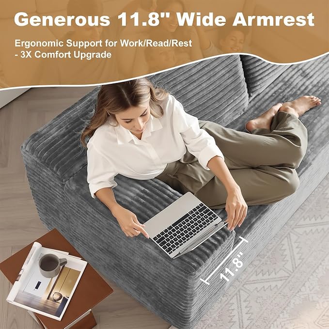AUGOP 136" Sectional Couches for Living Room Modern Modular Sofa with L-Shape Couchs Upholstered Boneless Couch Deep Seat Sectional Couch with Chaise (Grey, Left Facing Chaise+3Seaters)