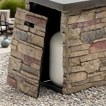 42" Propane Gas Fire Pit Table, 50,000 BTU Rectangular Concrete Outdoor Fire Pit with Lid & Glass Beads for Patio, Deck, Backyard & Garden, Beigie Multi