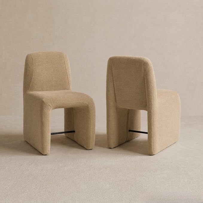 Hyfirm Upholstered Dining Chairs Set of 2,Modern Armless Desk Chair with Metal Footrest for Diningroom Bedroom Livingroom Reading Room,Khaki Fabric
