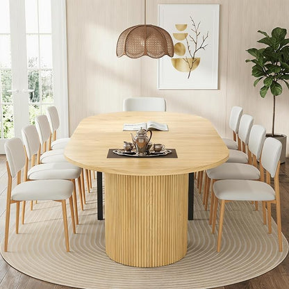 weselon 42"-120" Extendable Dining Table for 4-14, Expandable Oval Dining Room Table with Fluted Pedestal Base & Reinforced Metal Support Leg, Extra Large Modern Kitchen Table (Natural)