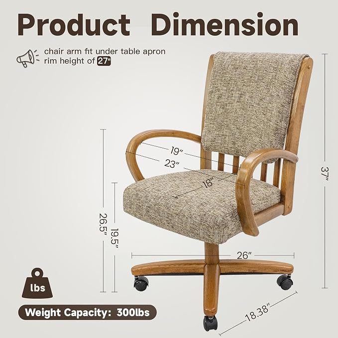 Chromcraft Set of 4 Swivel Tilt Chairs, Classic Wooden Frame Metal Pedestal Base Chairs with Wheels for Kitchen