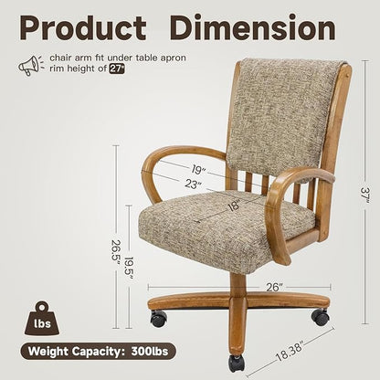 Chromcraft Set of 4 Swivel Tilt Chairs, Classic Wooden Frame Metal Pedestal Base Chairs with Wheels for Kitchen