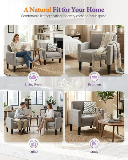 TYBOATLE Accent Chair Sets of 2 Living Room Chairs Cozy Tufted Mid Century Modern Chairs with Arms for Bedroom Comfy Reading Arm Chair Small Chairs for Small Spaces Living Room Office (2, Light Grey)