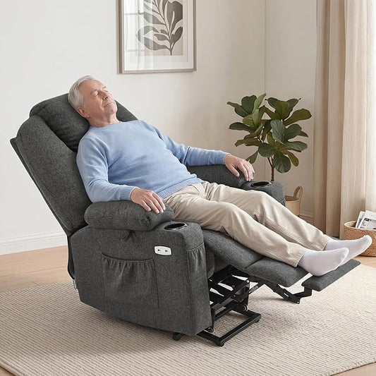MCombo Power Lift Recliner Chair for Elderly, Lift Chair with Heat and Massage, FSC Certified, USB&Type C Ports, Cup Holders, Fabric 7040 (Medium, Gray)