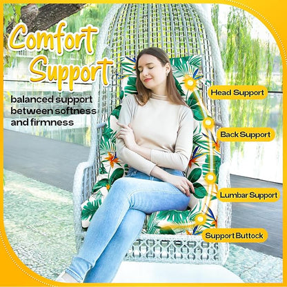 MAGIC ELEPHANT Egg Chair Cushion, Memory Foam Hanging Egg Chair Cushion Replacement, Indoor Outdoor Hammock Basket Swing Cushion with Headrest (Tropical Monstera)