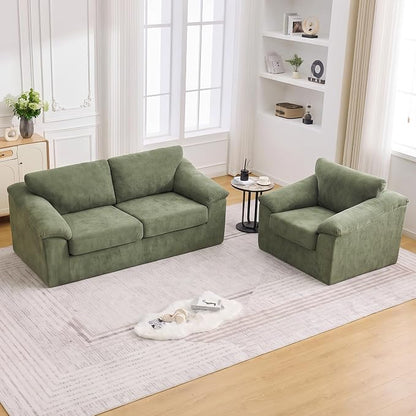 Boneless Couch Sets, Modern Loveseat Sofa with Accent Sofa Chair, Floor Cloud Couch Sets with Extra Comfy Soft Deep Seats for Living Room, Apartment, No Assemby, Set of 2, Green