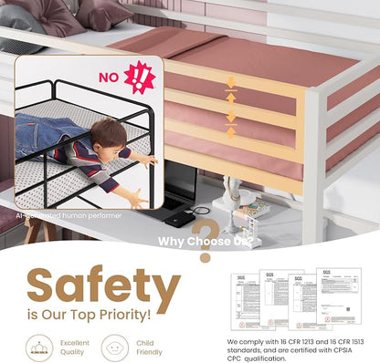 SHA CERLIN Loft Bed Twin Size with Ladder and Guardrail,White | Heavy Duty Metal Slats Support,No Box Spring Needed,Small Space Saving Furniture for Bedroom Dorm