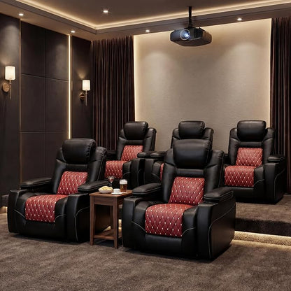 ANJ Power Recliner Chair Set of 5,Home Theater Seating with Adjustable Headrest,Cup Holders,USB Port,Hidden Arm Storage(Black)