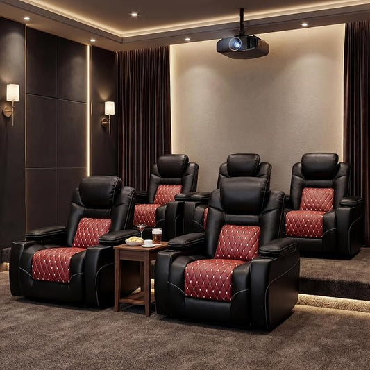 ANJ Power Recliner Chair Set of 5,Home Theater Seating with Adjustable Headrest,Cup Holders,USB Port,Hidden Arm Storage(Black)