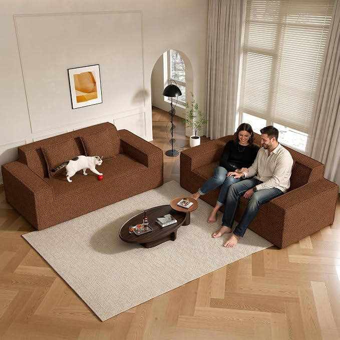 75'' Cloud Loveseat Sofa, No Assembly Required Comfy Deep Seat Couches 1 pcs for Living Room, Bedroom, Apartment(Teddy Fabric-Brown)