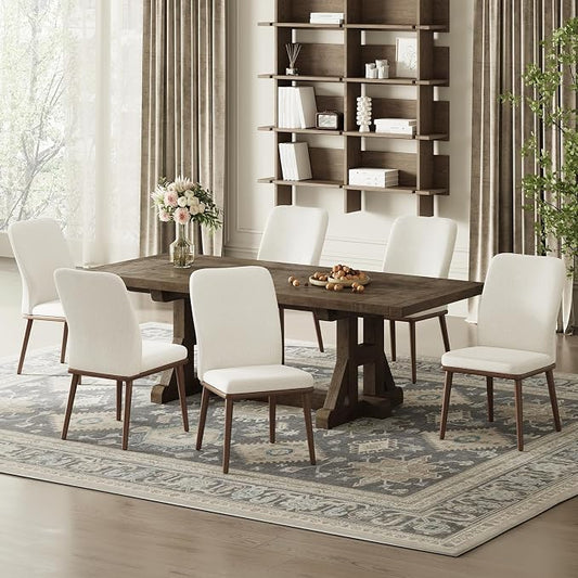 MALOL Upholstered Kitchen Chairs Set of 6, Modern Kitchen Chairs with High Back, Padded Fabric Dining Room Chair with Solid Wood Legs for Restaurant/Cafe/Home, Beige