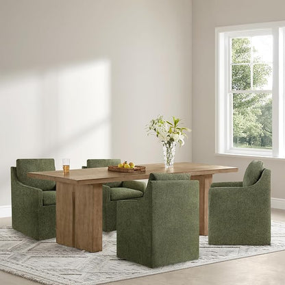 KISLOT Upholstered Dining Chairs Set of 1, Modern Dining Room Chairs with Casters & Washable Cover, Rolling Accent Chair with Hidden Storage for Kitchen, Farmhouse, Living Room, Green, 1 Box