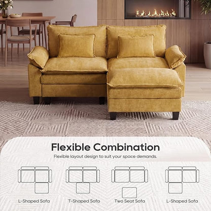 URRED Oversized Modular Sectional Sofa, 87" L Shaped Modern Comfy Cloud Couch with Movable Ottoman & Pillows, Deep Seat Couches for Living Room, Bedroom or Apartment (Chenille Yellow, 87" L Shaped)