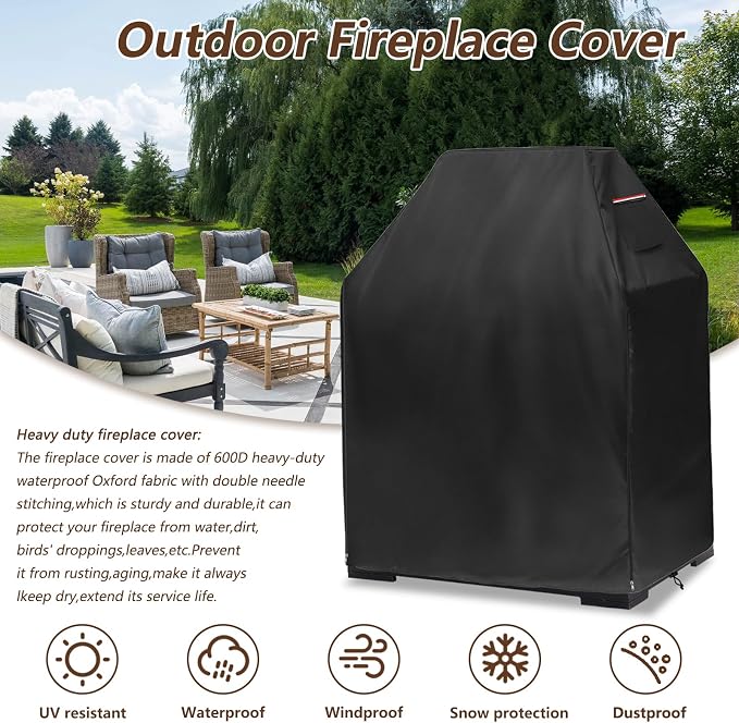 Outdoor Fireplace Cover, Heavy Duty 600D Waterproof Upright Patio Wood Burning Fireplaces Cover,36" L x 24" W x 57" H Black