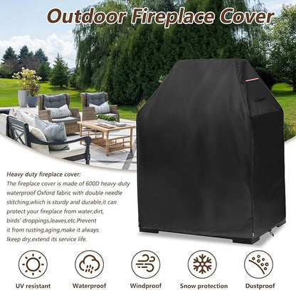 Outdoor Fireplace Cover, Heavy Duty 600D Waterproof Upright Patio Wood Burning Fireplaces Cover,36" L x 24" W x 57" H Black