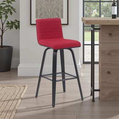 Vienna Modern Swivel Bar Height Stool with Red Upholstered Seat and Brushed Wood Frame Set of 2