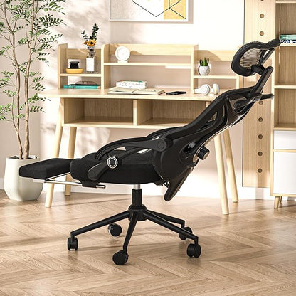 CYKOV Ergonomic Office Chair with Footrest - Adjustable Lumbar Support & Headrest, 90-135° Reclining Mesh Back Computer Chair - Home Office/Gaming, 350lbs Capacity