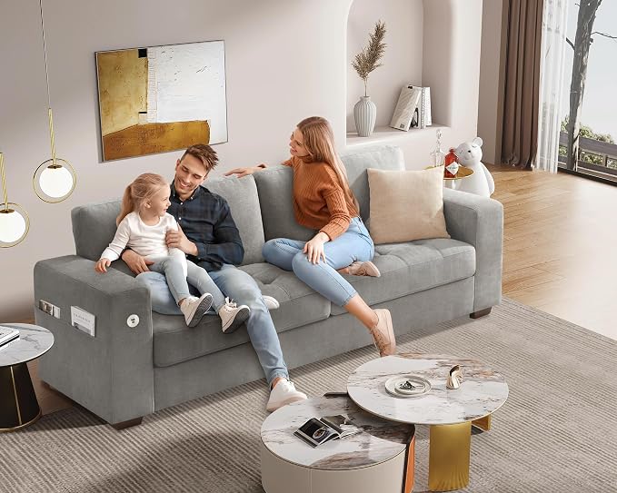 WorthFurni Sofas for Living Room, Chenille Loveseat Couch Set, Small Sofa, 3 Seater Sofa, USB Charging, Removable Sofa Cover,Solid Wood Frame, Easy to Install(89inch,Grey)