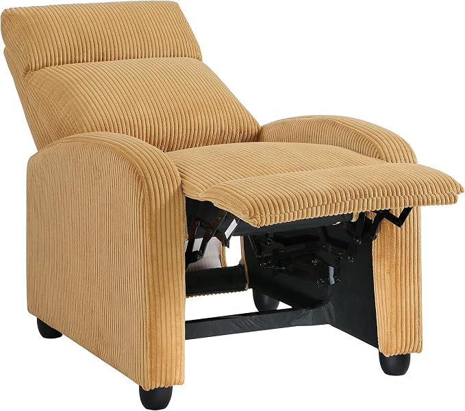 Lexicon Corduroy Pushback Recliner Chair Armchair Push Back Recliner, Solid Wood Frame and Metal Base, Easy Assembly Small Soft Single Sofa Accent Chair for Living Room/Office/Apartment, Yellow