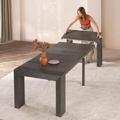 Transformer Table - Solid Wood Extendable Dining Table, Seats 2-12, Expandable Dining Room Table, Space-Saving Furniture, Kitchen and Dining Room Furniture (Dark Grey, Table Only)