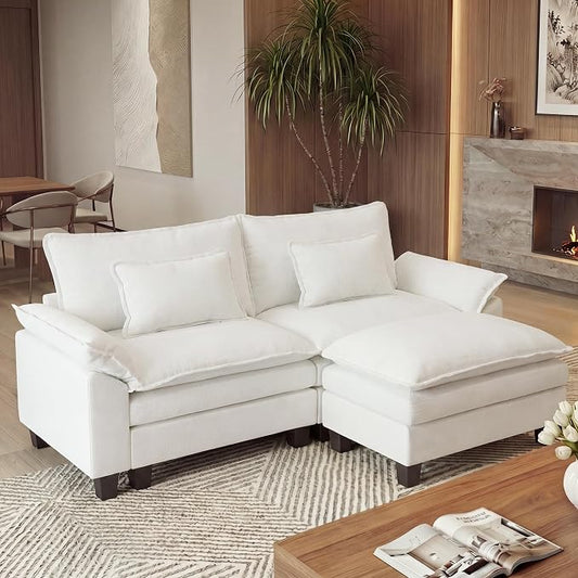 URRED Oversized Modular Sectional Sofa, 87" L Shaped Modern Comfy Cloud Couch with Movable Ottoman & Pillows, Deep Seat Couches for Living Room, Bedroom or Apartment (Chenille Beige, 87" L Shaped)