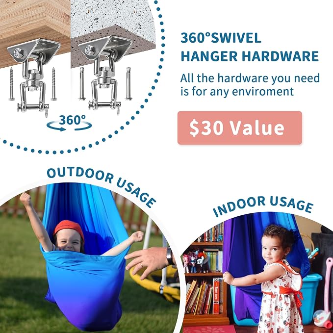 OUTREE Double Layer Therapy Swing with 360 Swivel Hanger, Healing & Relaxing Cuddle Swing for Kids and Adults with Autism, ADHD, Sensory Processing Disorder (Blue-Purple Gradient)