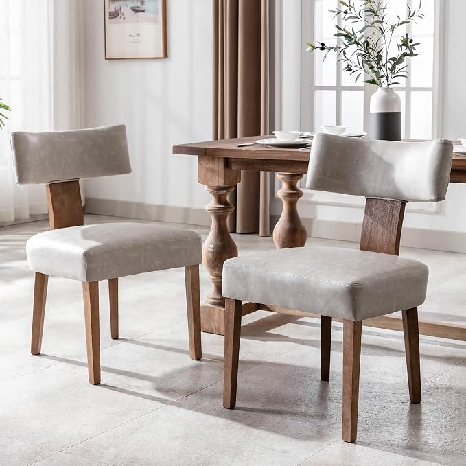 RIVOVA Mid Century Modern Dining Chairs Set of 6 PU Leather Upholstered Dining Room Chairs Side Chairs, Modern Kitchen Armless Parson Chairs Solid Wood Dining Chairs, Grey