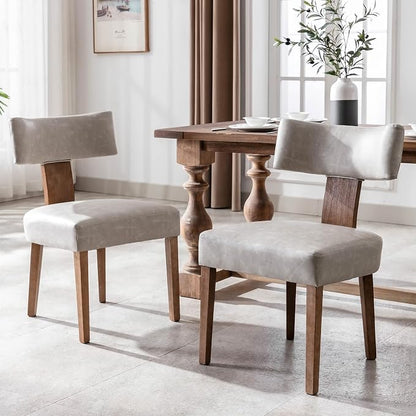 RIVOVA Mid Century Modern Dining Chairs Set of 6 PU Leather Upholstered Dining Room Chairs Side Chairs, Modern Kitchen Armless Parson Chairs Solid Wood Dining Chairs, Grey