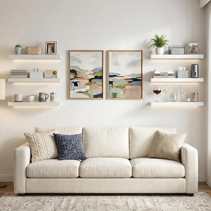 Floating Shelves for Wall, 16 inch Set of 3 Bathroom Shelf Bedroom Kitchen Living Room Hanging Book Shelves Small Farmhouse Decor, White