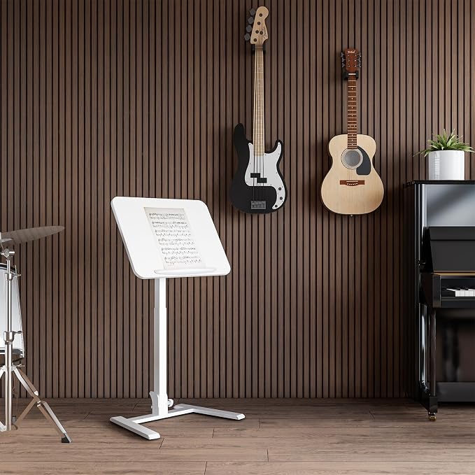 alawooder 25" Mobile Folding Desk: Pneumatic Sit-Stand, No Assembly | 29-42" Height Adjustable Rolling Laptop Desk, Hidden Wheels, 0-90° Tilt Top. Ideal for Home Office, Craft & Study.