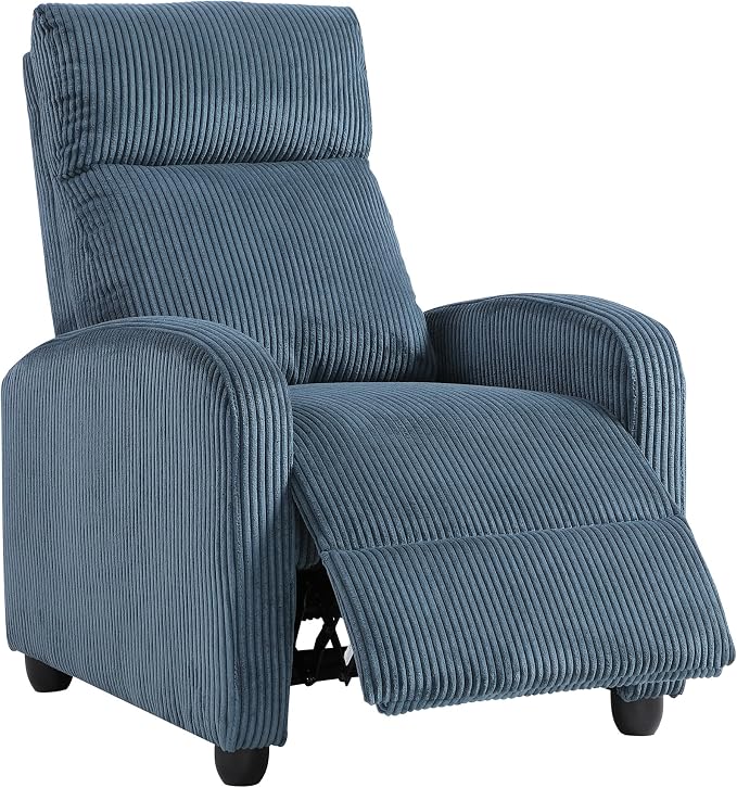 Lexicon Corduroy Pushback Recliner Chair Armchair Push Back Recliner, Solid Wood Frame and Metal Base, Easy Assembly Small Soft Single Sofa Accent Chair for Living Room/Office/Apartment, Midnight Blue