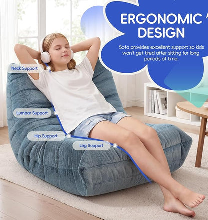 Hobestluk Medium Bean Bag Chair Faux Fur Fabric BeanBag Couch for Playroom | Bluegrey Plush,Ergonomic Design,Memory Foam,Strong Supportive,No Assembly Required,Decorative Style for Living Room Bedroom