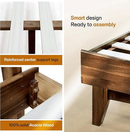 Acacia Aurora Wooden Bed with Headboard, King Size Bed Frame, 800lbs Capacity Wood Bed Compatible with All Mattress Types, Non-Slip & Noise-Free, Wood Slats Support, Easy Assembly, Chocolate.