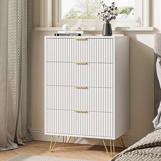 MAISONARIA White Dresser for Bedroom, Modern Dresser with Gold Metal Handles & Chests of Drawers