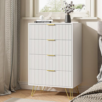 MAISONARIA White Dresser for Bedroom, Modern Dresser with Gold Metal Handles & Chests of Drawers