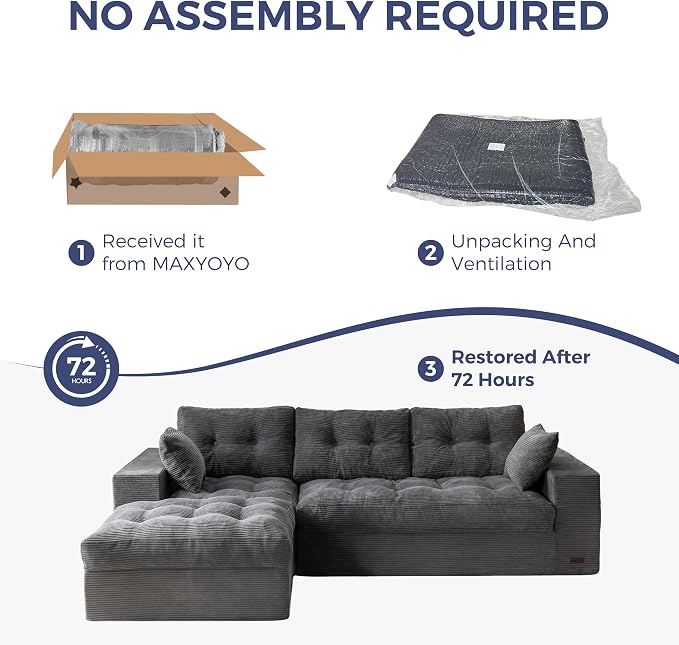 MAXYOYO 104" L Shaped Modular Sectional Sofa with Ottoman, Cloud Boneless Couch with Layered Cushion, Upholstered Sofa Flexible Module Combination for Living Room, No Assembly, Dark Grey