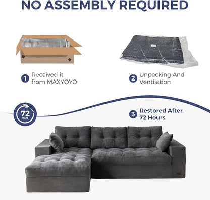 MAXYOYO 104" L Shaped Modular Sectional Sofa with Ottoman, Cloud Boneless Couch with Layered Cushion, Upholstered Sofa Flexible Module Combination for Living Room, No Assembly, Dark Grey
