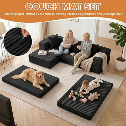 79" Modular Sectional Sofa, Boneless Convertible Sleeper Sofa Bed, Modern Tri-Folding Cloud Couch with L-Shape Chaise, Corduroy Futon for Living Room Small Spaces Apartment, No Assembly