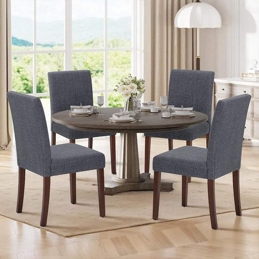 Upholstered Parsons Dining Chairs Set of 4, Modern Dining Room Chairs with Back, Fabric Kitchen Side Chairs with Wood Legs for Dinner Farmhouse Restaurant, Dark Grey