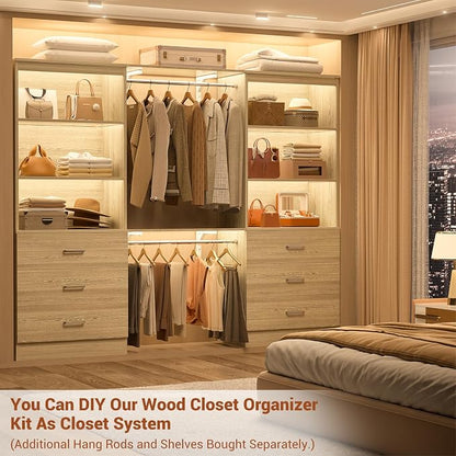 Aheaplus 47.2" Closet Drawers System, 3.94FT Wood Closet Organizer System with 3 Drawers, Modular Small Walk-in Closets Storage Unit, Set of 2, White Oak (47.2" L x 13.8" W x 71" H)