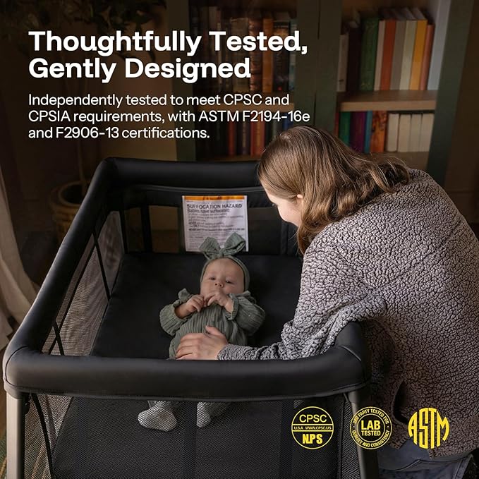 HARPPA Travel Crib, Lightweight Portable Crib Requires No Assembly, Foldable Pack and Play for Baby and Toddlers, Compact Play Yard with Bed,Black
