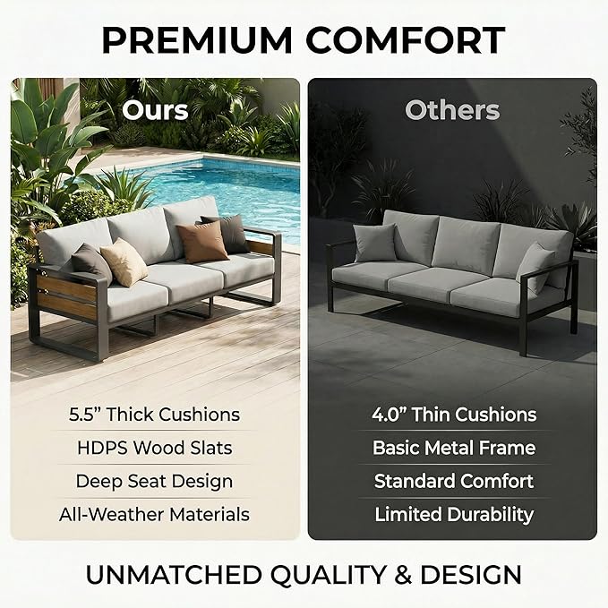 ZANDOR Aluminum Outdoor Patio Furniture Set with Table,7 Seat,Dark Gray | Rustproof,High weight capacity,Water-repellent,Washable Cover,All-Weather Resistant,Easy clean,for Poolside Backyard Deck
