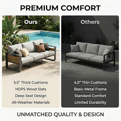 ZANDOR Aluminum Outdoor Patio Furniture Set with Table,5 Seat, Grey | Rustproof,High weight capacity,Water-repellent,Washable Cover,All-Weather Resistant,Easy clean,for Poolside Backyard Deck