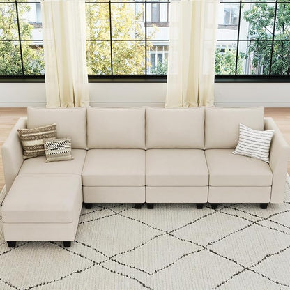 Belffin Modular Sectional Sofa Couch with Reversible Chaise Velvet L Shaped Storage 4-seat Convertible Beige