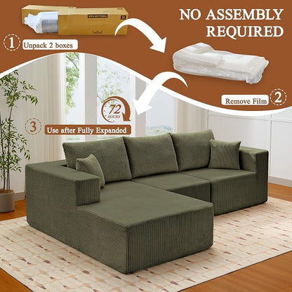 Modular Sectional Sofa for Living Room, 108" Cloud Couch Sectional with L-Shape Chaise, Modern Upholstered Corduroy Boneless Couch with Memory Foam Deep Seat, No Assembly Required (Green)