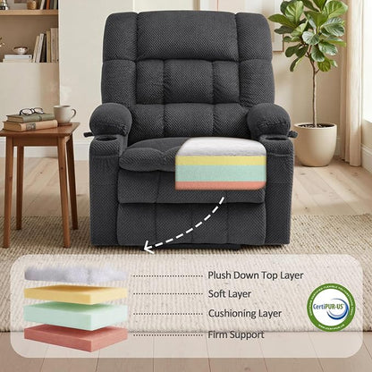 MCombo Large Dual Motor Power Lift Recliner Chair for Elderly, Zero Gravity Lift Chair with Heat and Massage, Infinite Position Lay Flat Recliner, USB Ports, Fabric 7896 (Large, Dark Gray)