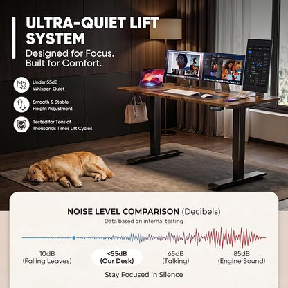Furmax Electric Height Adjustable Standing Desk Large 48 x 24 Inches Sit Stand up Desk Home Office Computer Desk Memory Preset with T-Shaped Metal Bracke, Brown