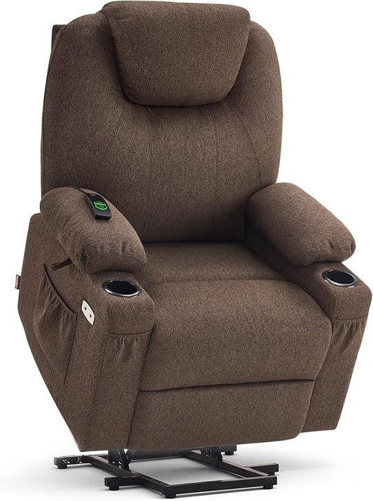 MCombo Small Power Lift Recliner Chair Sofa with Massage and Heat for Petite Elderly, 3 Positions and USB Ports, Extended Footrest, Fabric 7141 (Coffee)
